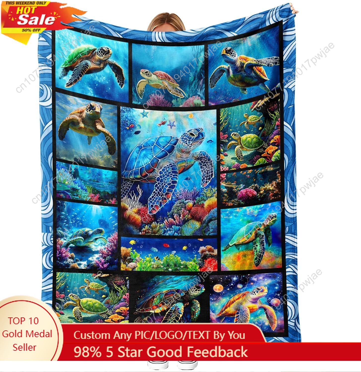 Home Textiles And Decor - Cobertor de flanela de tartaruga marinha,