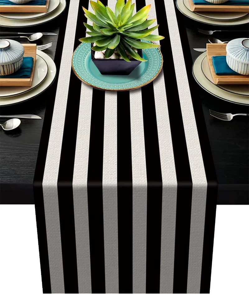 Home Textiles Plaid - Corredor De Mesa Listrado De Linho